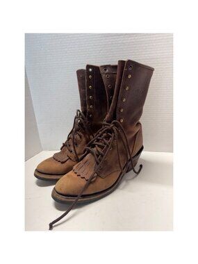 VIntage Boulet Women 8 Brown Leather Packer Boots Lace  Western Kiltie